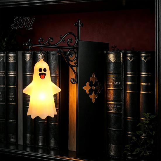 Portable Battery Powered Lamp Halloween Bookshelf Light, Vintage Metal Decorative Shelf Lamp, Miniature Chandelier for Bookcase Warm LED Nightlight