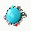 Adjustable Copper Ring With Turquoise Red Agate Floral Design Vintage Bohemian Style Women Men