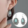 1 çift kadın Retro kanca küpe kazınmış tasarım Boho sahte turkuaz Dangle küpe Vintage etnik