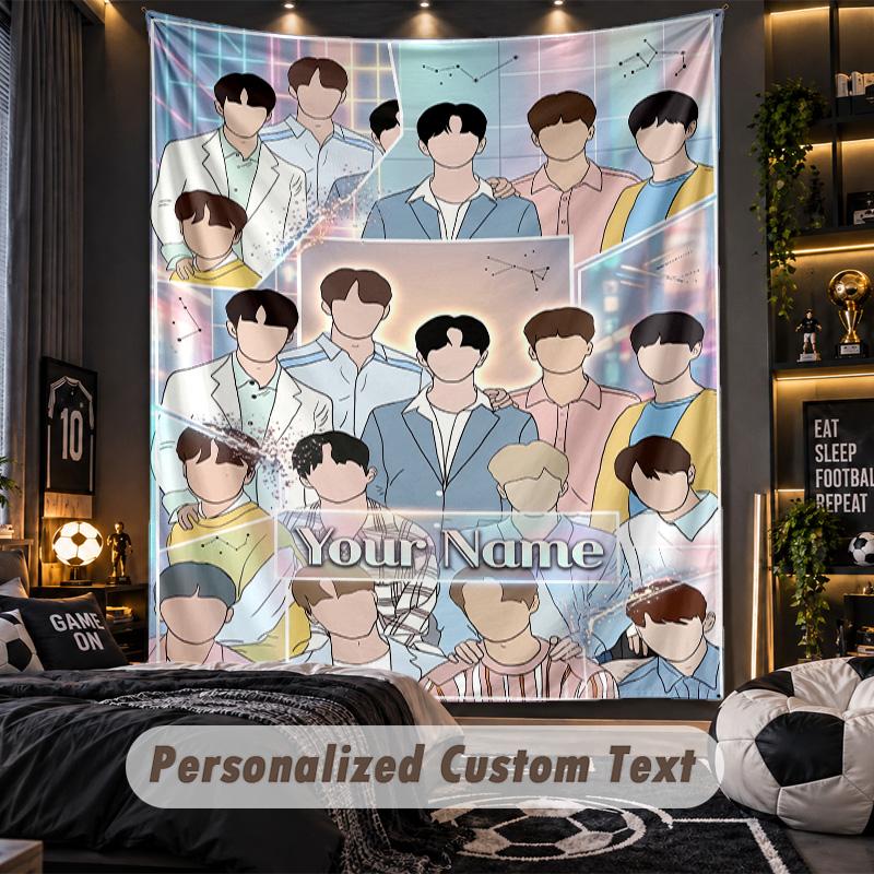 Personalized Wall Tapestry,SEVENTEEN Custom Printed Name, Fabric Wall Art For Indoor Room Backdrop