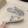 Popular Set of Toe Sandals for Women In Summer 2025, New Korean Version Flat-bottomed Outer Wear, One-word Rhinestone Round Head Slippers for Women