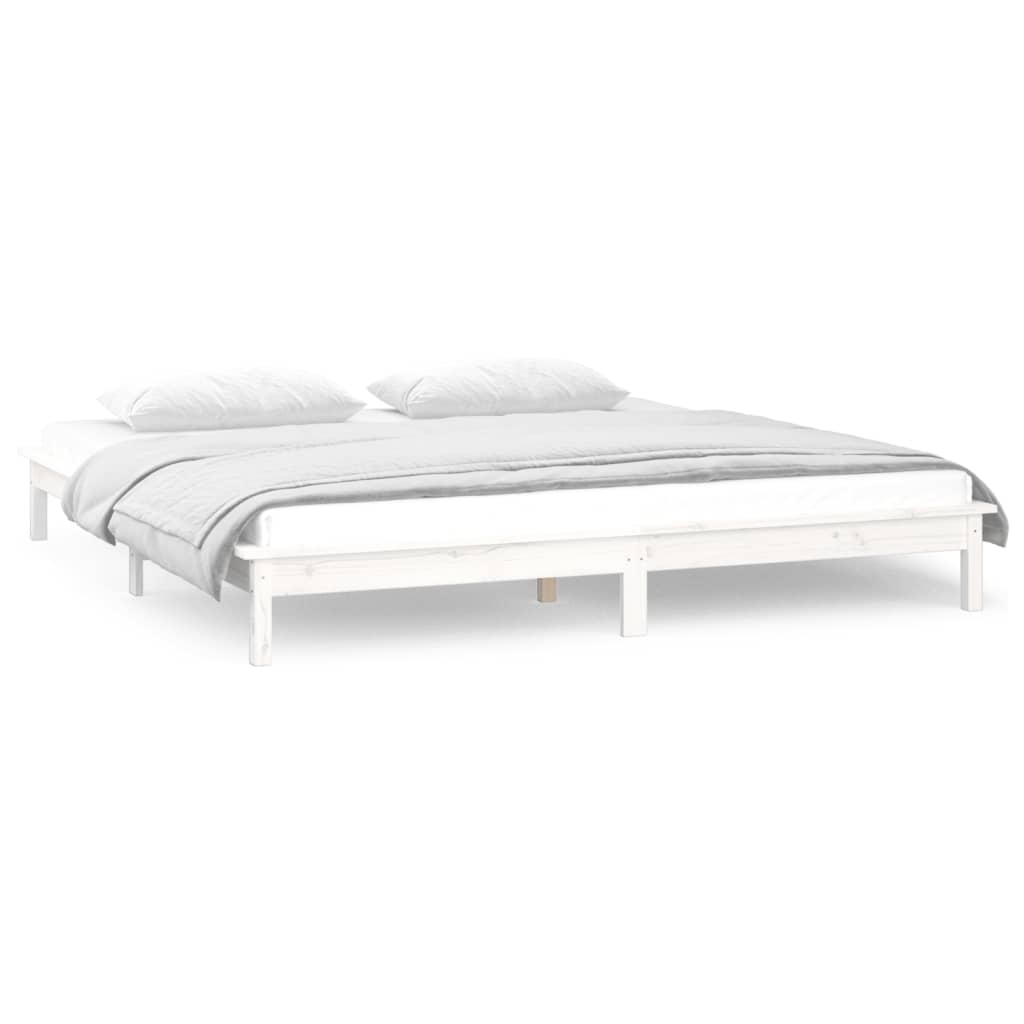 Vidaxl Rama Łóżka Z Led, Biała, 135X190 Cm, Podwójna, Lite Drewno