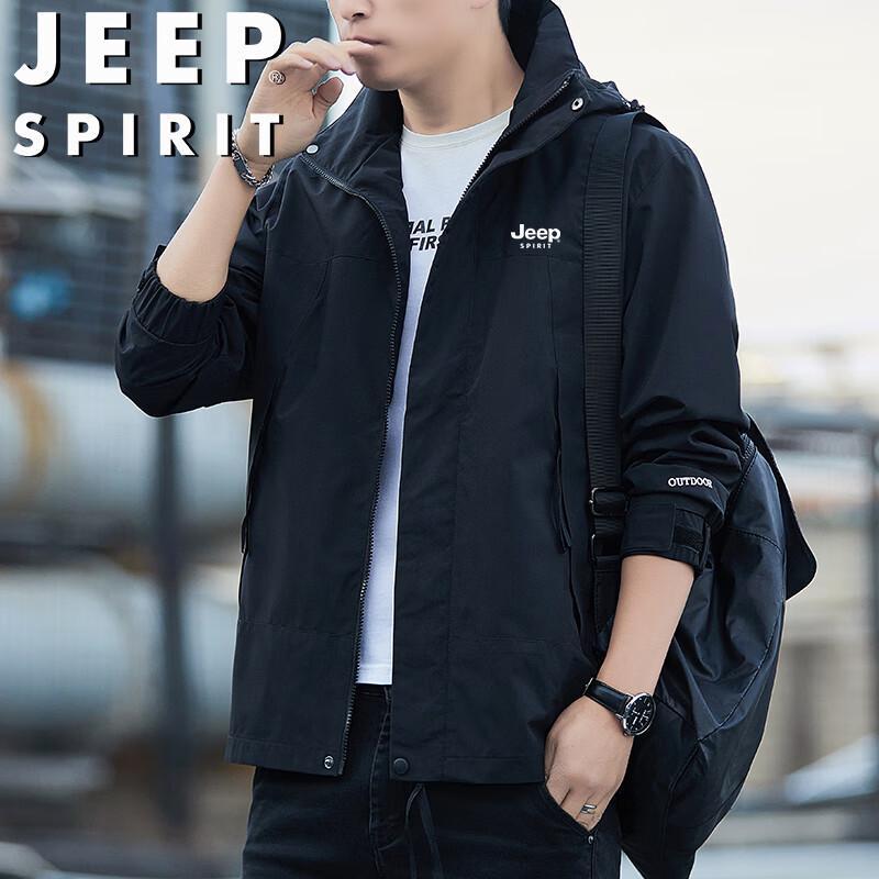 JEEP SPIRIT Men's Spring Autumn Hooded Windbreaker Jacket