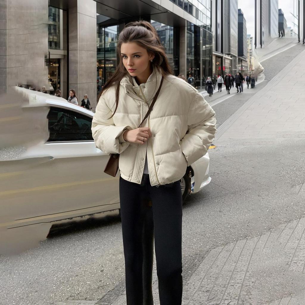 Women Autumn Winter Short Solid Color PU Leather Thicken Outwear Loose Cotton Padded Stand Collar Warm Jacket Coat