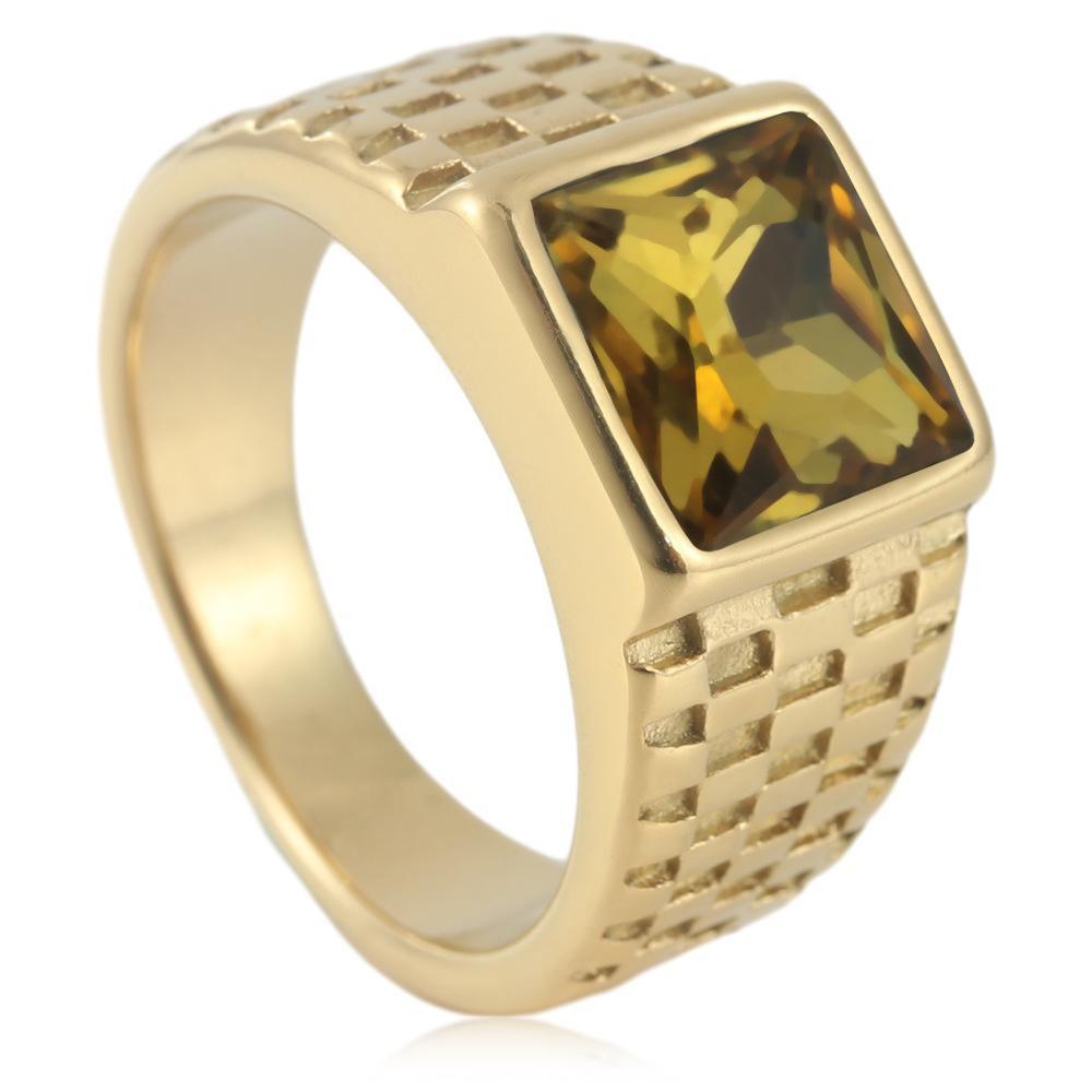New European and American simple gold gemstone titanium steel ring for men and women