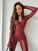 Women's Patent Leather Jumpsuit: Sexy Spring/Autumn Catwoman Cosplay Costume, Tight-Fit European/American Style.