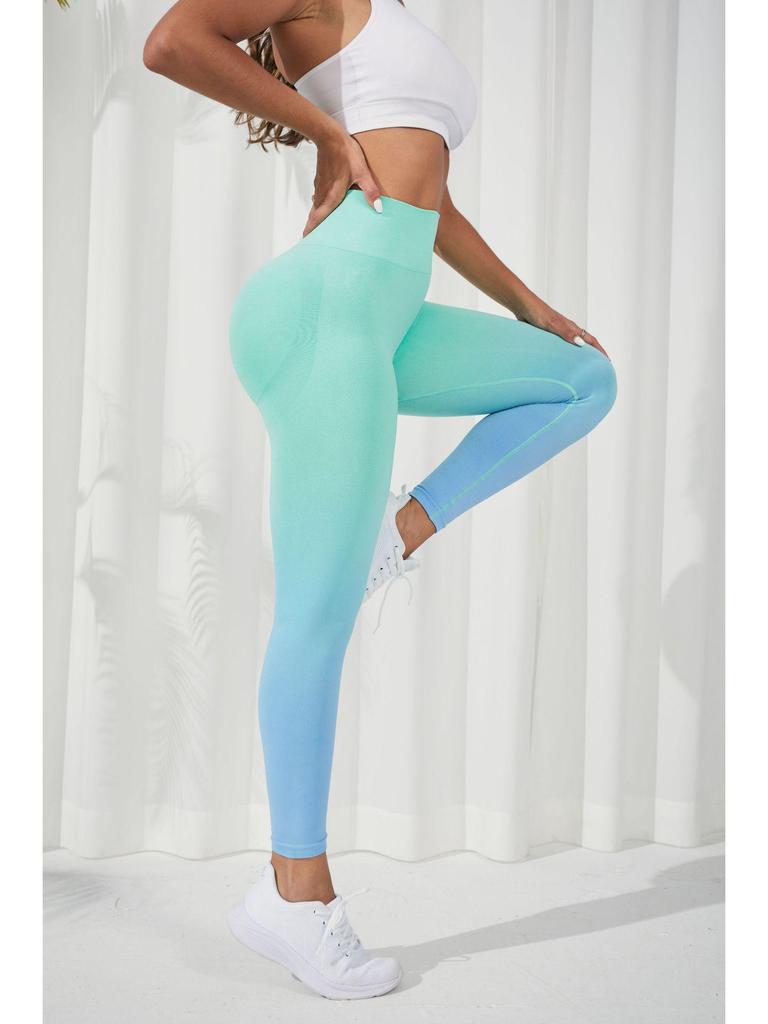 Персиковые леггинсы для йоги с высокой талией и градиентом - Быстросохнущие и дышащие для весенних тренировок в зале