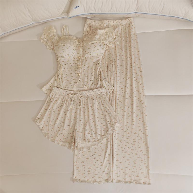 Women's Lace Camisole Sleepwear Set with Chest Pads - Sweet & Sexy Spring/Summer Homewear.