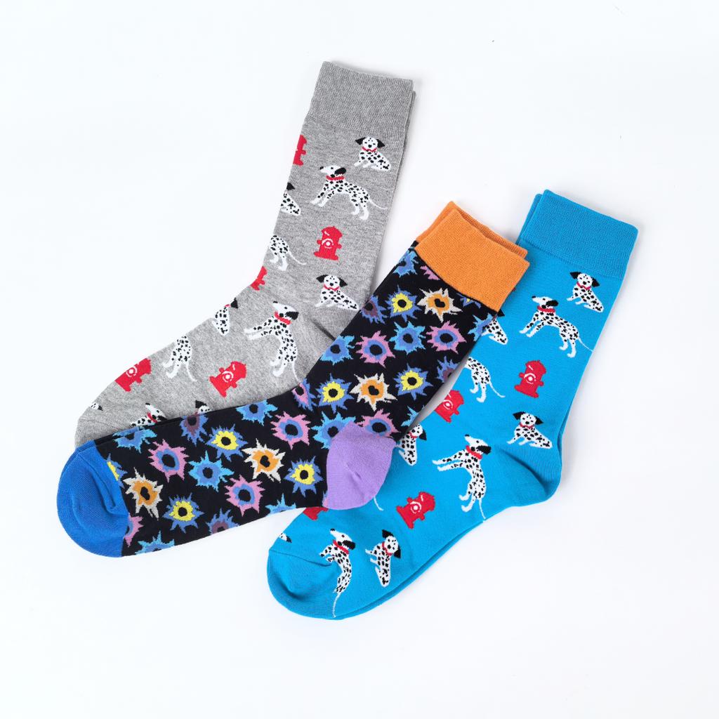1 Pair of Cotton Blend Fashionable  Mid-calf Socks Spotted Dog Colorful Fireworks Pattern Comfortable Wearing In All Seasons