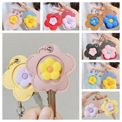 Protective Case Flower Keychain Creative Cute Flower Key Cover Cap Fashion Card Key Holder Access Card Holder Car Key Pendant