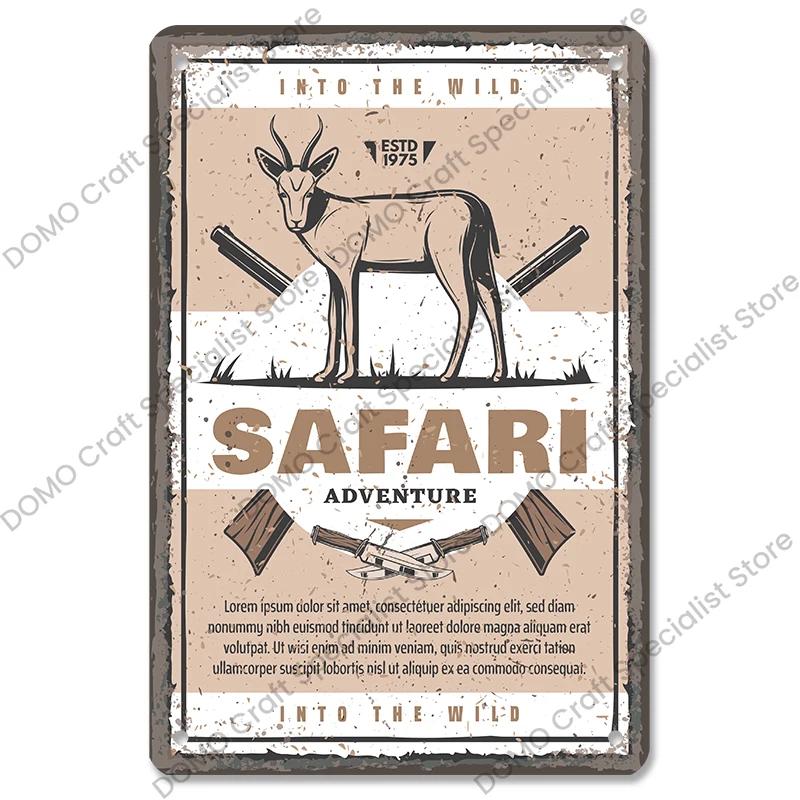 Vintage Hunting Plaque Metal Tin Signs Hunter Deer Hunt Safari Adventure Retro Metal Plate Wall Decor Hunting Club Shop Man Cave
