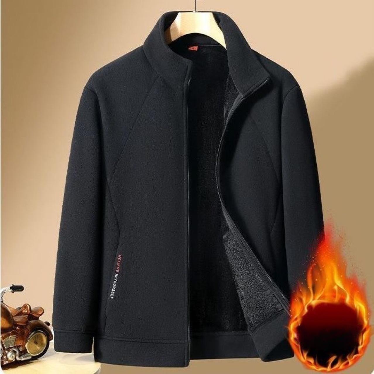 

Флисовая мужская куртка из поларфлиса, плюс бархатная толстая свободная кофта, повседневная теплая куртка со стойкой XS чёрный