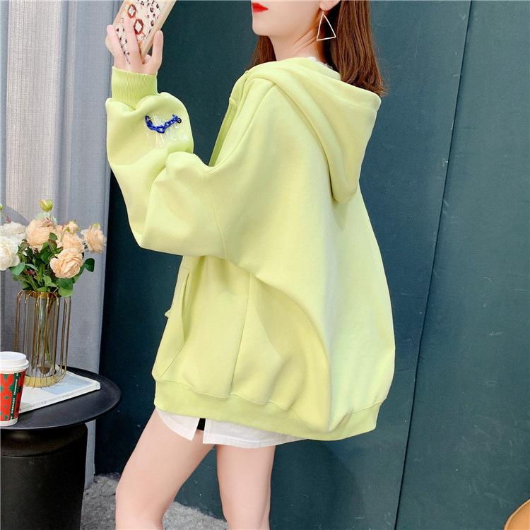 Solid Color Sweatshirt Cardigan Women's Thin Autumn Loose Sweatshirt Jacket Fashionable Long Sleeved Hooded Sweatshirt