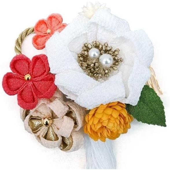 3-Piece Hair Accessory Set: Tsumami Zaiku Kanzashi for Coming-of-Age Ceremony, Furisode, Graduation, Yukata - White, Red, Yellow