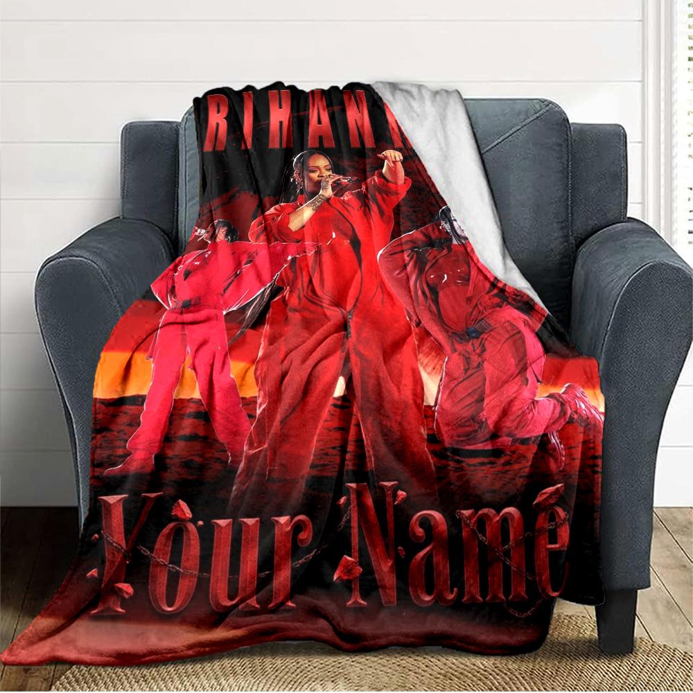 Name Custom Rihanna Savage Print Flannel Blanket High Quality Warm Comfortable Cover for All Seasons Perfect for Gifts Home Decor
