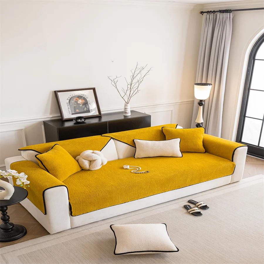 2025 New Cashmere Sofa Cushion Winter Thickened Plush Cushion Non-slip Sofa Cover Cover Cloth