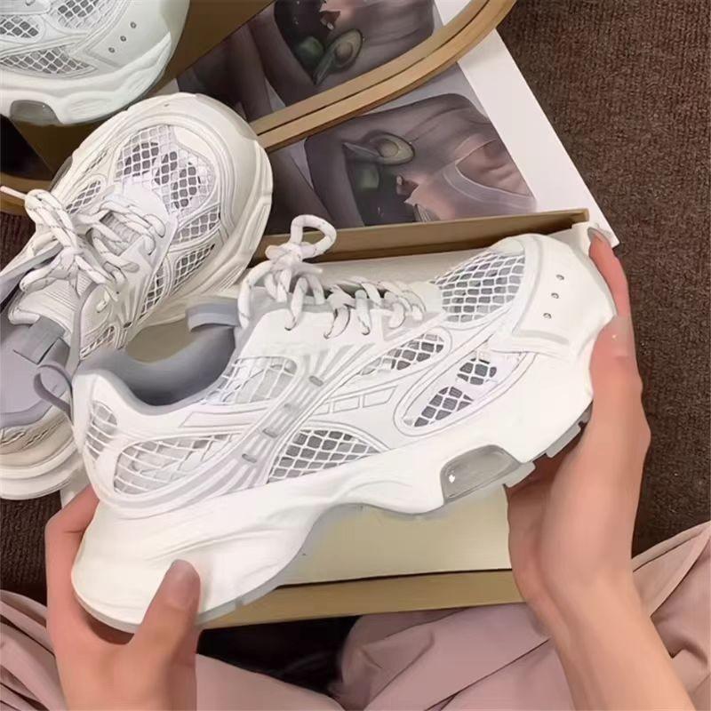 Cowhide version thick-soled thin-mesh women's summer new European version mesh yarn breathable and versatile casual sports shoes