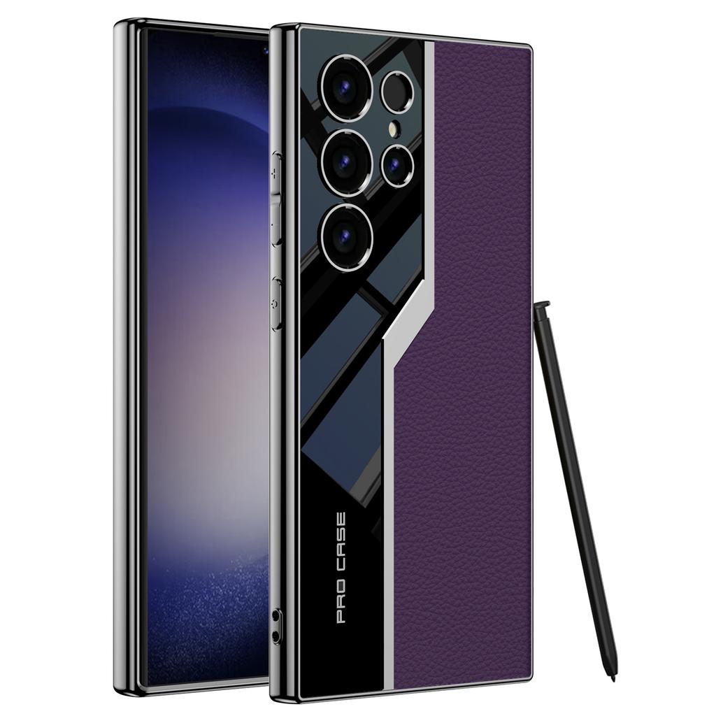Samsung S24Ultra Electroplated Supercar Phone Case S24plus Ultra Thin Plain Leather Case S23u Protective Case