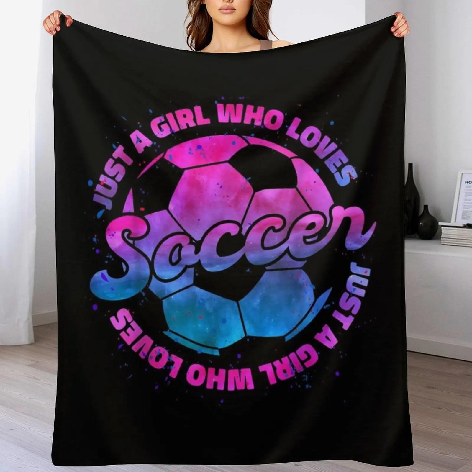 Just A Girl who Loves Soccer Football Throw Blanket Fuzzy Plush Throw Blanket for Sofa Chair 102x76cm(40x30in)