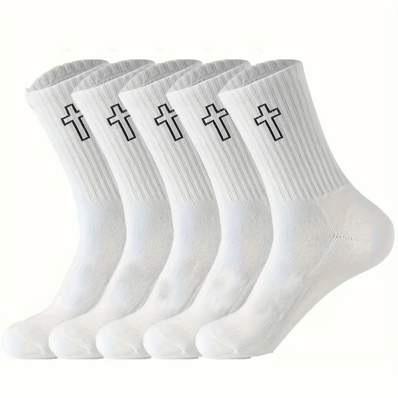 

5/10 Pairs Men s High-Cut Solid Sports Socks, Breathable Unisex Mid-Calf Casual Socks, Black/White Cross Couple Socks All-Season One Size