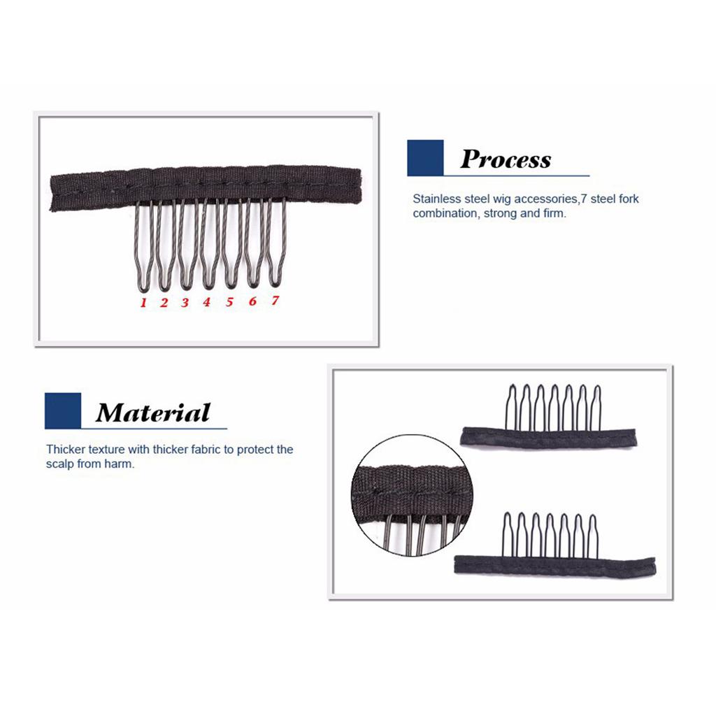 24 Pcs/lot Wig Combs 7-teeth Wig Clips Steel Teeth with Cloth Wig Combs for Making Wig Caps
