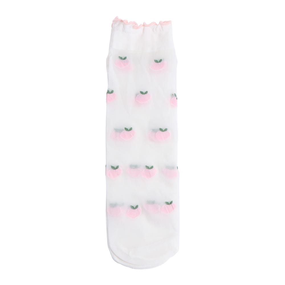 

Peach Strawberry Glass Silk Ruffle Socks Avocado Ultra Thin Transparent Flower Ruffle Socks Korean Hosiery One Size
