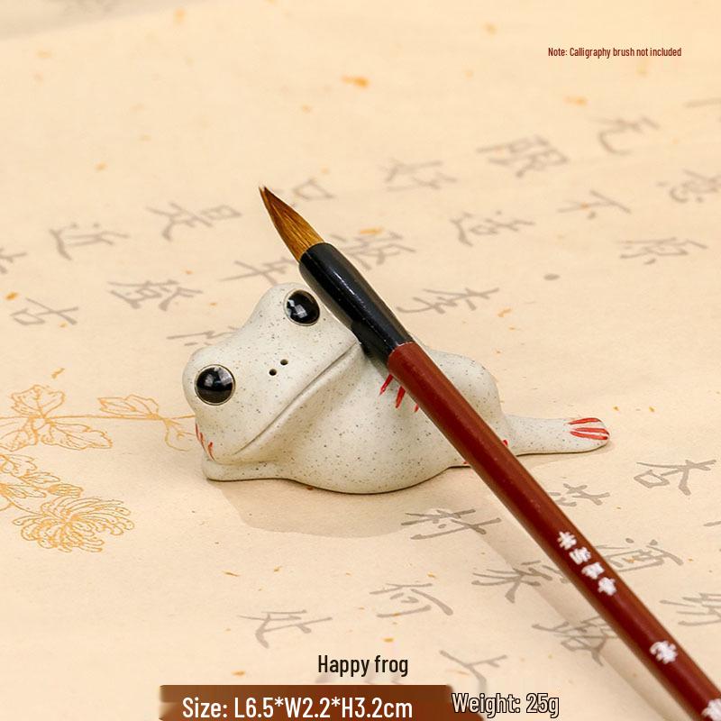 Ceramic Frog Calligraphy Pen Holder and Paperweight Set