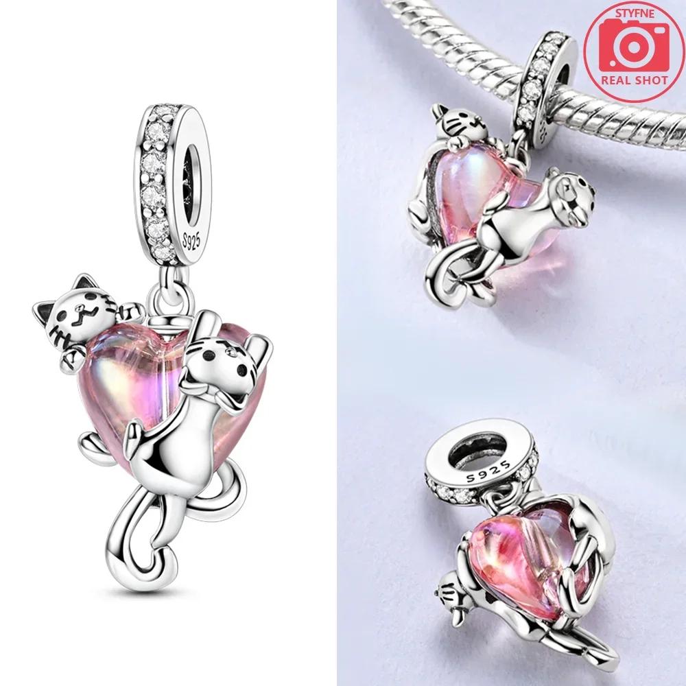 Original Butterfly Red Crab Crayfish Heart Blue Zircon Charm Beads Fit Braceletcopper Women Diy Fine Gift Jewelry Necklace