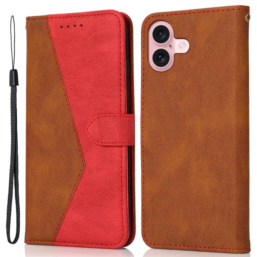 For iPhone 16 Plus Case Splicing Color Magnetic Clasp Leather Phone Cover
