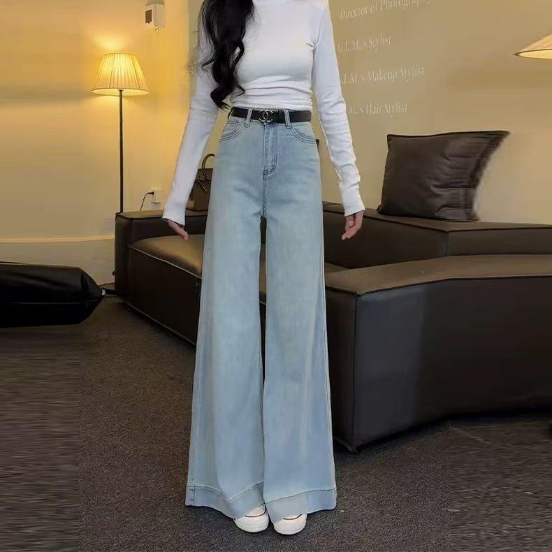 

Корейские хаки джинсы широкие штанины женские прямые свободные джинсы XL