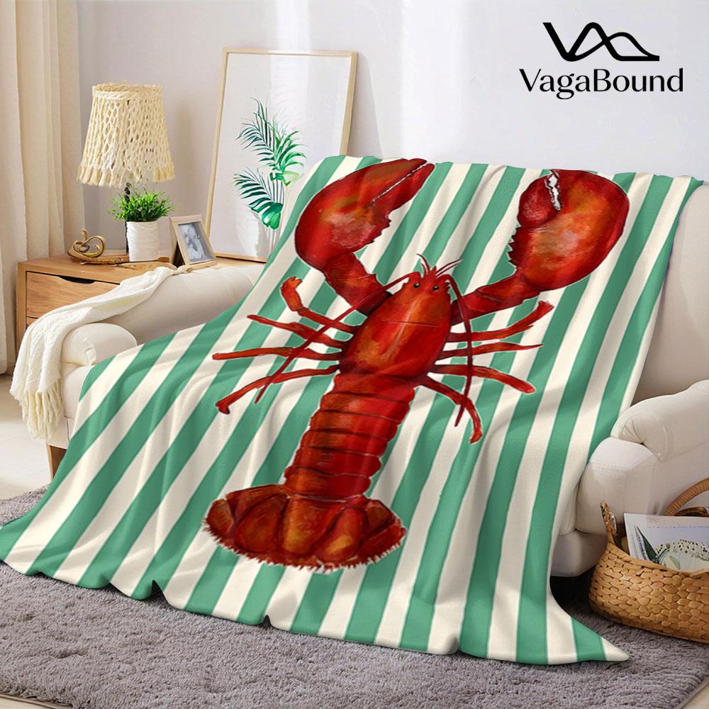 Aquarell Hummer Streifen Aufdruck Decke Geeignet für Sofas Betten Büros Reisen Campingstühle Warme Plüschdecke