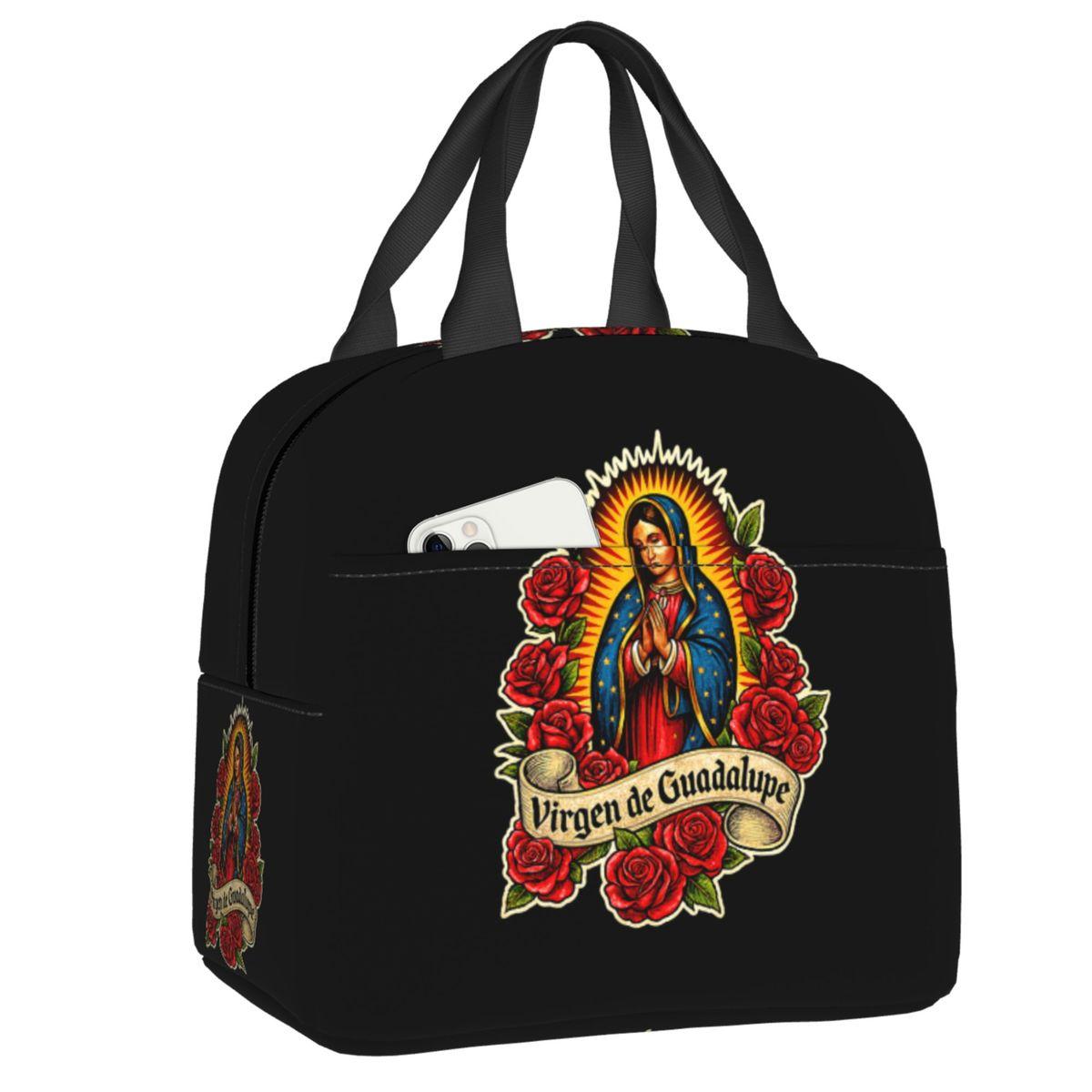 Custom Our Lady Of Perpetual Help Thermal Insulated Lunch Bags Women Catholic Virgin Mary Resuable Lunch Tote Storage Food Box 22x20x13cm
