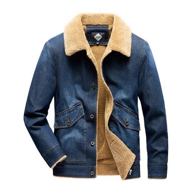 Winter Denim Jacket Men's Collar with Thick Fleece Denim Cotton Coat Loose Workwear Jacket Men