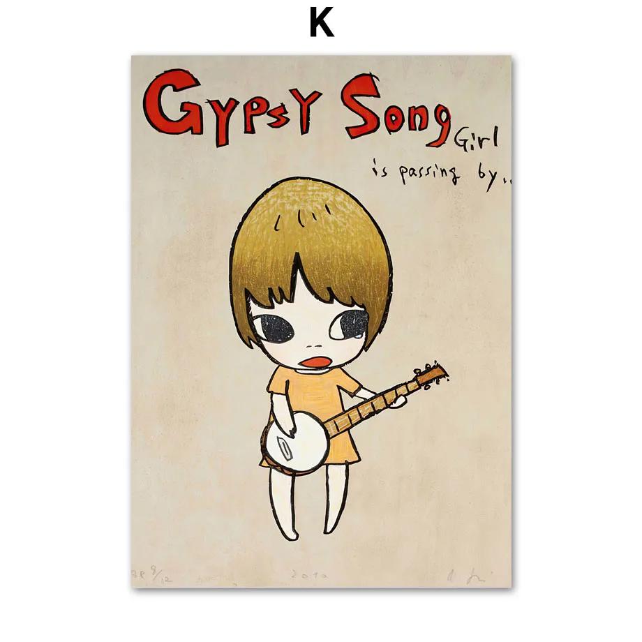 

Ёситомо Нара Девушка с гитарой Винтажная кукла Настенное искусство Холст Живопись И Скандинавские Постеры Принты Настенные картины Для декора гостиной 21x30cm No Framed