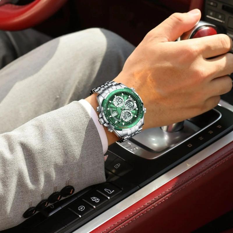 POEDAGAR Clock Waterproof Electronic LED Luxury Watches Dual Time Display Digital Stainless Steel Quartz Watch