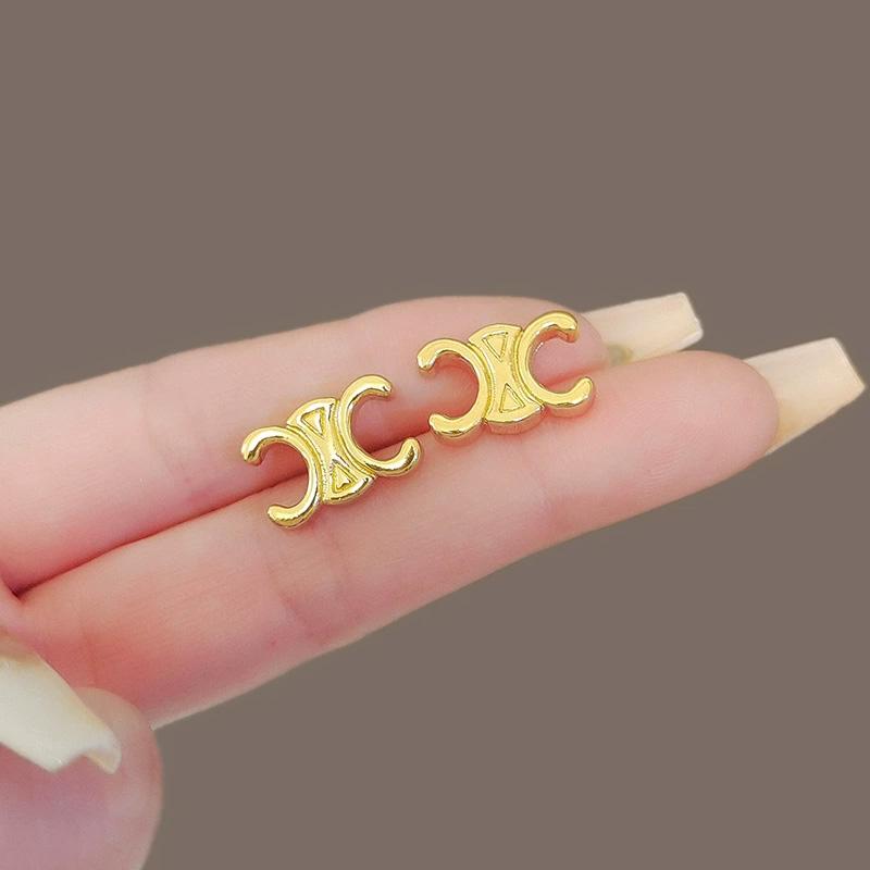 1 Pair Copper Silver Needle Fashionable Double C-Shaped for Women Girls Earrings Hypoallergenic Gold-Plated Stud Ear