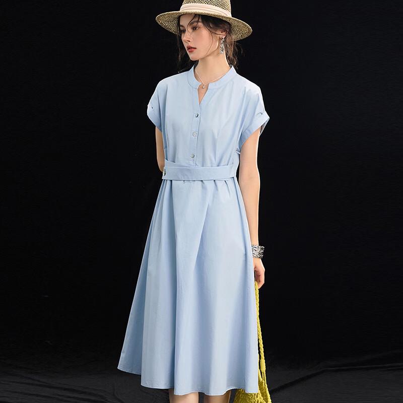 Women's Elegant French V-Neck 100% Cotton Summer Dress