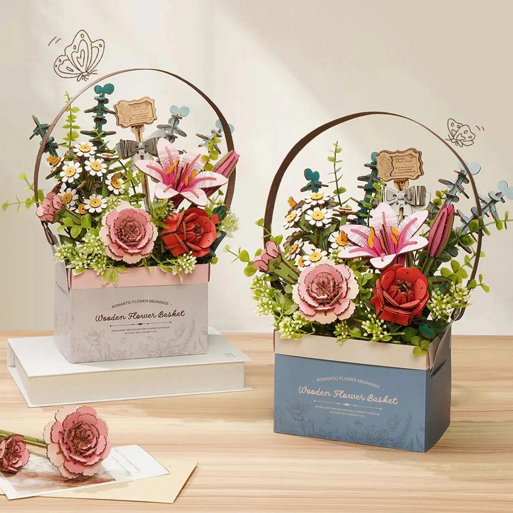 ROBOTIME Rowood Wooden Flower Basket DIY 3D Puzzle TW03H