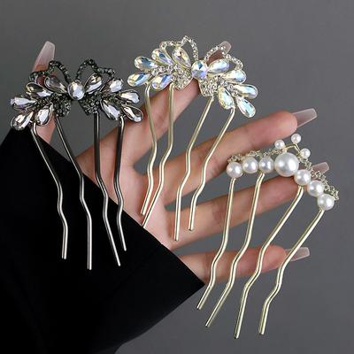 Fashion Zircon Pearl U-Shaped Hair Sticks New Chinese Style Hair Stick for Women Bun Comb Hanfu Hair Clips Hair Accessories