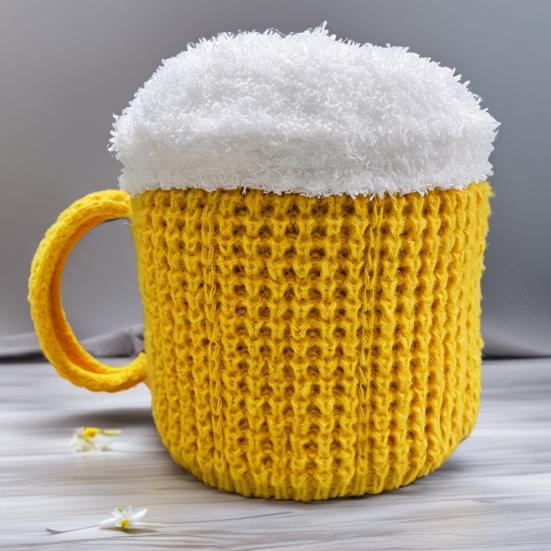 Beer Mug Leg Warmers Funny Hat, Novelty Knitted Unique 3D Cup Headwear with Handles, Winter Warm Gloves for Adults, Men And Women Cozy Thanksgiving