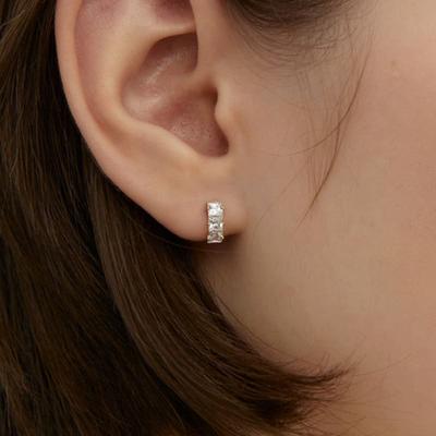 LUNNE Silver 925 Triple Square Stone One-Touch Earrings #LSE87