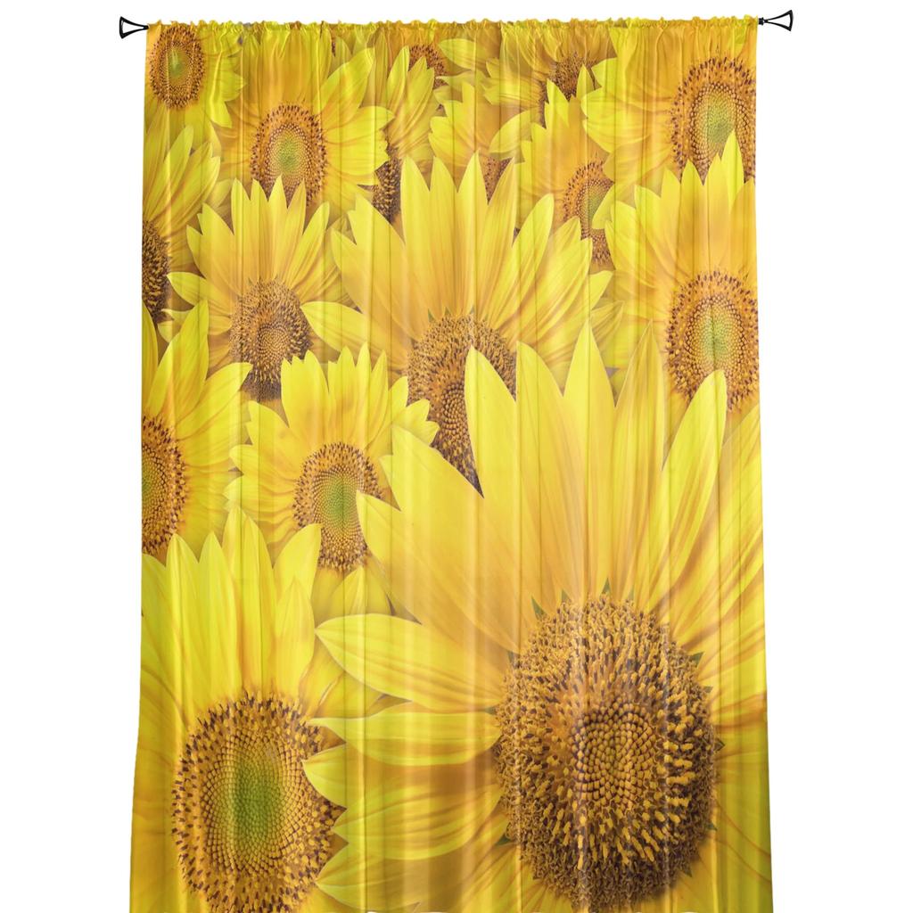 Sonnenblumenblüten Gelbe Blume Tüll Transparente Fenstervorhänge für Wohnzimmer Küche Kinder Schlafzimmer Voile Hängevorhang
