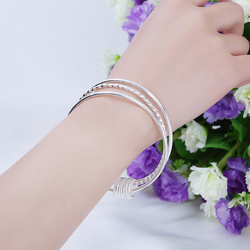 Three-Coil Pure Silver Plated Bracelet: Three Rings, Three Lives, Three Worlds Fashion Jewelry