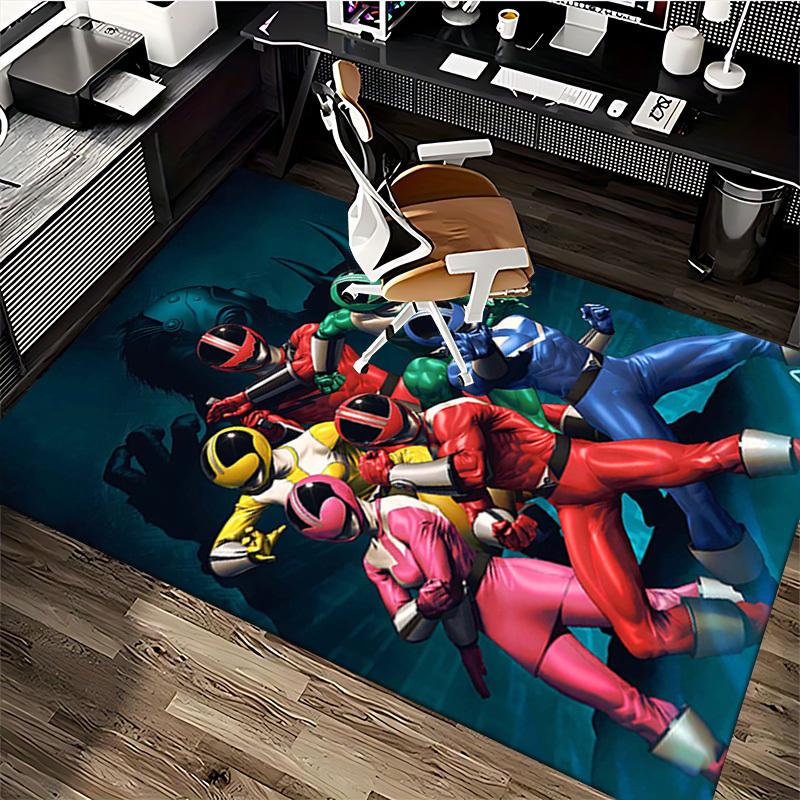 1pc Power Rangers Red Ranger Chair Mat: Anime Cartoon Design, Non-Slip Carpet for Office, Home Decor, Living Room, Bedroom, Game Room - Perfect Gift f