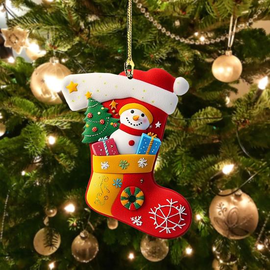 Christmas Socks Santa Claus Red Hanging Ornament Acrylic Decorative Keychain Pendant Xmas Stockings Wall Decoration