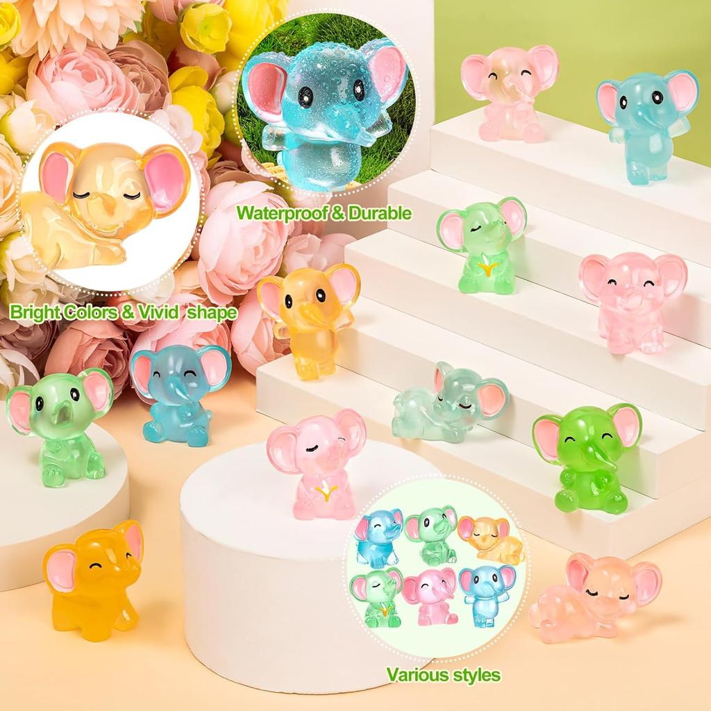 10Pcs Luminous Mini Resin Elephant Glow In The Dark Tiny Elephant Figures For Diy Fairy Garden Container Potted Plant Decor