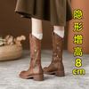 Leather hollow embroidery western cowboy boots women's 2025 new retro wind desert summer boots brown medium boots