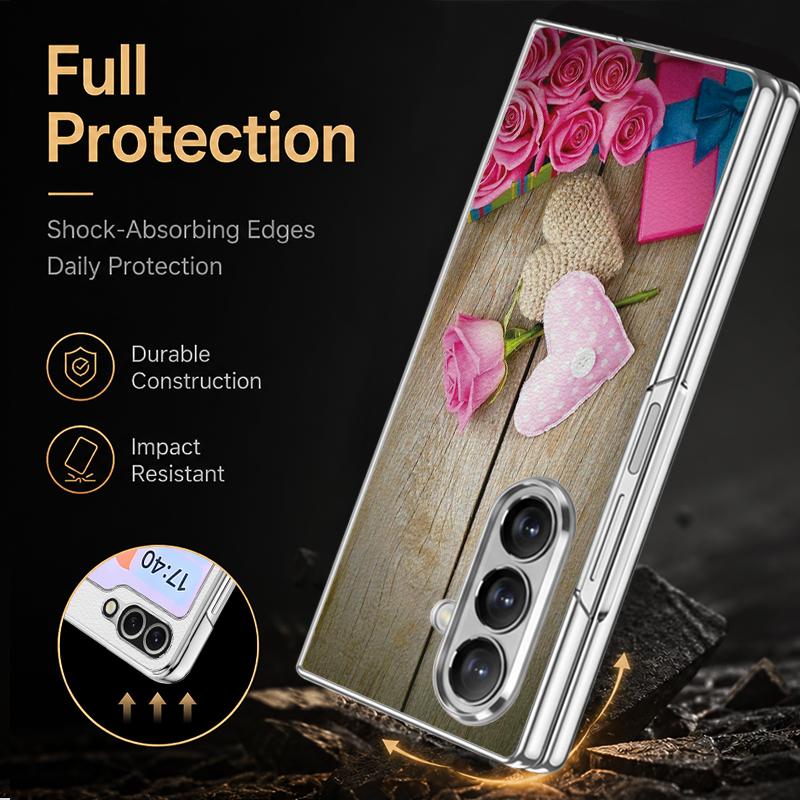 Cute Love Hearts Print Case For Samsung Z Fold 8 Ultra 7 6 5 Luxury Plating Leather Skin Hard Phone Cover For Galaxy Z Fold8 Fold7 Fold6