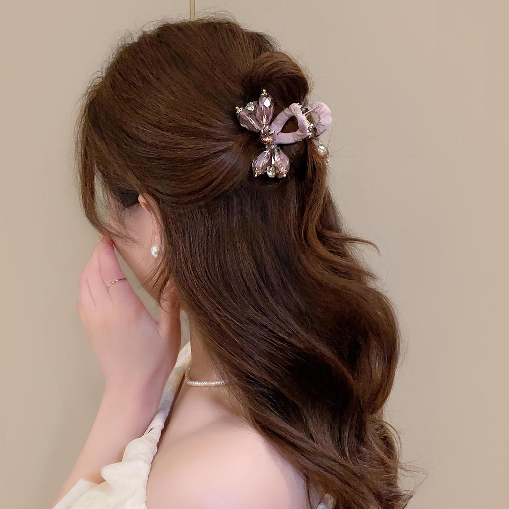 French Pink Rhinestone Heavy-Duty Claw Clip: Elegant Half-Up Shark Clip for Women