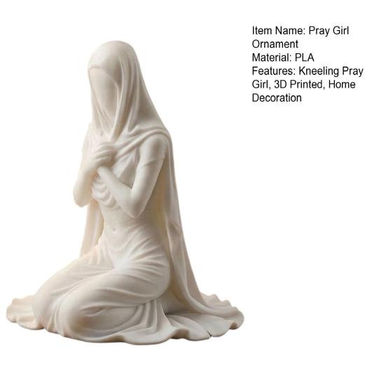 Kneeling Pray Girl Figurine 3D Printed Hooded Cowl Praying Women Statue Sculpture Home Office Desktop Religious Ornament